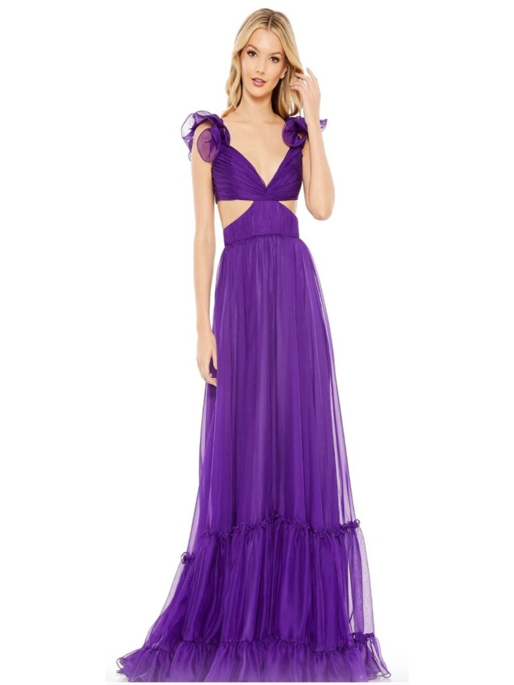 Mac Duggal Ruffle Sleeve Side Cut-Out Gown Dress Size 6